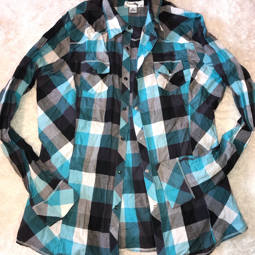 Blue plaid button up